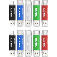 USB zibatmiņas karte USB C 64 GB, 10 gab., ABLAZE OTG 2.0 Dual Memory Stick 2-in-1, paredzēta C tipa mobilajam tālrunim/ viedtālrunim/nepratoram/telefona datoram/PC
