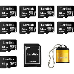 Lerdisk Factory Vairumtirdzniecība Micro SD kartes 64GB U3 10 Pack Bin Bulk Micro SDXC ar SD adapteri Ražots ar autorizētu licences īpašnieku