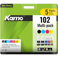 Kamo Ink 102 Multipack (5-Pack) saderīgs ar Epson 101 102 103 104 Ecotank ET-2700 ET-2750 ET-2750 ET-3700 ET-4856 ET-15000 ET-4700 ET-3750 ET-4750 ET-4750 ET-4750 ET-4750 ET-4750 ET-4750 ET-4750 ET-4750