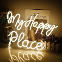 My happy place Neona zīme Warm White Neon Sign for Wall Decor Neona gaismas uzraksts ar USB barošanu guļamistabai, spēļu istabai, bāram, ballītei, dzimšanas dienai