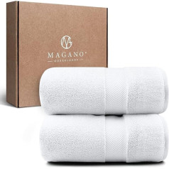 MAGANO® Luxury Hand Towel Set, White, 2 x Bath Towels 70 x 140 cm, Bamboo & Cotton, 600 g/m² Premium Quality, Large Bath Towels, Hand Towel, Set of 2 (White)