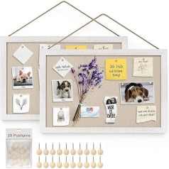 Emfogoo Pin Board ar linu, korķa Pin Board, 30 x 40 cm, Pin Board ar koka rāmi virtuvei, birojam, skolai, mājai, bērnu istabai, sienas dekorēšanai, piekaramais, korķa tāfele ar 20 Push Pins, Pack