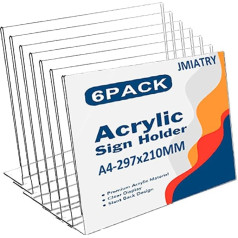 JMIATRY Pack of 6 Acrylic Stands DIN A4 galda statīvi Slanted L Stand Akrila galda statīvs Akrila galda statīvs A4 statīvs letes stendiem, restorāniem, birojiem, reklāmas stendiem, veikaliem