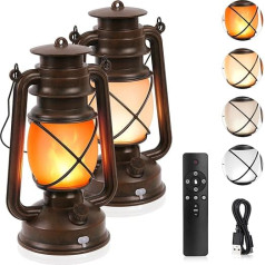 KINGLEAD LED Vintage laternas, 4 gaismas režīmi, āra laternas, ūdensizturīgas LED ar liesmas efektu, USB uzlādējamas, piemērotas dārzam, Ziemassvētkiem, Jaunajam gadam, 2 gab. iepakojumā
