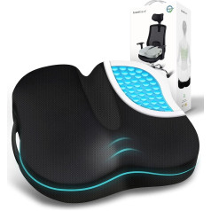 Travel Ease ergonomisks sēdekļa spilvens, Premium Gel Memory Foam sēdekļa spilvens ar neslīdošo pamatni ilgstošai sēdēšanai, gūžas atbalsta spilvens biroja krēslam, auto sēdeklim, spēļu krēslam (melns)