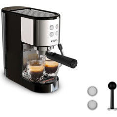 Krups Virtuoso Essential XP441810 Espresso aparāts ar filtru 15 bāru nerūsējošā tērauda lietojumprogrammas Plāns dizains 4 funkciju vadības panelis Komplektā ietilpst baristas piederumi Nerūsējošais tērauds