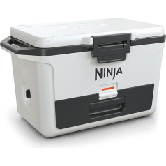 Ninja FrostVault Hard Cooler 50qt/47L, īpaši izturīga izolēta dzesēšanas kaste, saglabā ledu līdz 6 dienām, ar sauso zonu, integrētu ledusskapja atvilktni, piemērota 80 kannām, mākoņaini balta FB151EUWH