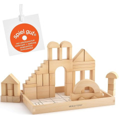 Merle Toys® Premium Natural Wooden Building Blocks, Large for Creative Building, Large Building Blocks Wood, Building Blocks from 2 Years, Building Blocks from 3 Years, 100% FSC-Certified Wooden