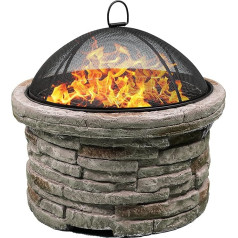 Centurion Supports Fireology Samui Majestic Garden Patio Heater Fire Pit un BBQ ar Eco Stone apdari, bēšs