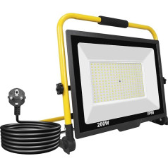 RIGIDON 200 W LED celtniecības prožektors, 20000 LM pārnēsājams LED darba apgaismojums, LED prožektors ar kontaktdakšu, celtniecības prožektors, darbnīcai, būvlaukumam, garāžai, dārzam, 6000 K