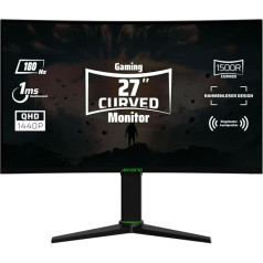 Aryond A27 V2 spēļu izliektais monitors, 27 collu 180 Hz izliekts QHD (2560 x 1440) displejs, 1 ms reakcijas laiks, HDR 10 attiecība, FreeSync un G-Sync 119,9 % SRGB, PC ekrāns, HDMI savienojums