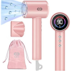 CIICII Ionen Haartrockner, 120000 U/min Föhn (1600W Bürstenloser/ 3 Geschwindigkeiten/ 4 Temperaturen & HD-Anzeige & Tragbare Tasche) Schnelles Trocknen Föhn für Zuhause, auf Reisen & Salon (Rosa)