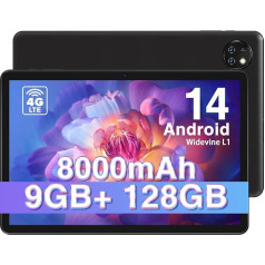 DOOGEE T10W Android 14 planšetdators 10 collu, 8000 mAh, 4G LTE Dual SIM, 9GB RAM + 128GB ROM (TF 1TB), Android planšetdators LTE, Dual Camera, BT5.0/OTG/TÜV SÜD/GPS/Widevine L1/Face ID/HI-Res sertifikāts