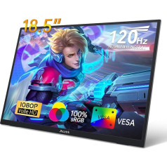 Jhcztrk Portatīvais monitors 18,5 collu 120 Hz FHD 1080P HDMI USB-C, 100% sRGB, HDR spēļu monitors Iebūvēts skaļruņa statīvs un VESA ceļojuma otrais monitors portatīvajam datoram Mac PC Xbox PS4/5 Switch