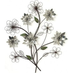 Jaunums - Mūsdienu metāla sienu mākslas dekoru skulptūra - Rustic Silver Flower Bunch