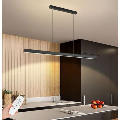 SENFAY 120 cm LED kulonu lampa ēdamgaldam Dimmable Pendant Light Black ar tālvadības pulti 48 W Modern Linear Design Pendant Light Galda lampa ēdamgaldam Lamp Hanging Height Adjustable for Dining Room Virtuve