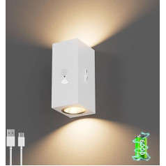 Aipsun LED akumulatora sienas lampa ar kustības sensoru, balta, 6000 mAh, bezvadu sienas lampa ar 3 režīmiem (sensors/izslēgts/ieslēgts), 6 W 3000 K siltā baltā COB krāsā kāpnēm, gaitenim, viesistabai, guļamistabai, bērnu istabai.