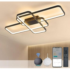 Viedā LED griestu gaisma, kas saderīga ar Alexa lietotni Google Home 70 W 5600 LM griestu gaisma melna ar tālvadības pulti 3000 K - 6000 K Alexa griestu gaisma guļamistabai dzīvojamā istaba 90 cm