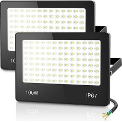 HAPYLUMI 100 W āra LED prožektors, 2 gabali, 10000 lm, īpaši spilgts LED prožektors, 6500 K, vēsā baltā krāsā, IP67 ūdensizturīgs LED prožektors, āra prožektors dārzam, darbnīcai, patio, sporta laukumam