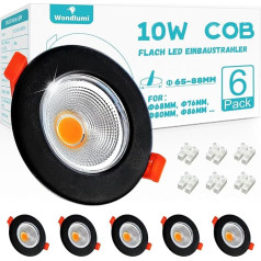 Wondlumi 6 LED iegremdējamo starmešu komplekts 230 V 10 W COB LED starmešu komplekts apaļš 3000 K silti balta 850 LM griestu starmeši matēti melni 65-85 mm caurumu izmērs guļamistabai