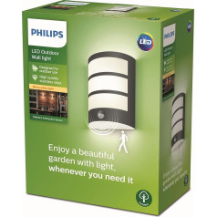 Philips myGarden LED Python āra sienas lampa ar kustības sensoru, 6 W, silti balta gaisma 2700 K, 600 lm, IP44 aizsardzības klase, integrēta spuldze, antracīts