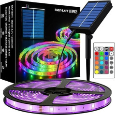 MIWATT Solar LED Strip Lights āra apgaismojums, 5 m saules bateriju RGB LED Strip SMD 5050 LED gaismas, IP67 ūdensizturīgs virves apgaismojums (2 gab.)