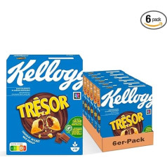 Kellogg's Tresor Milk Choco (6 x 410g) - kraukšķīgas brokastu pārslas ar kūstošu krējuma pildījumu un piena šokolādi - drošas un garšīgas.