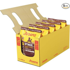 Josera Optiness (5 x 900 g) barība pieaugušiem suņiem, ar samazinātu olbaltumvielu saturu un bez kukurūzas, super premium sausā barība pieaugušiem suņiem, 5 gab. iepakojumā