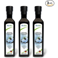 HerbBio Black Cumin Oil Cold Pressed Filtered 3 x 250 ml - Gentle Cold Pressed in Raw Food Quality - 100% Natural Black Seed Oil - Daily Mill Fresh Direct from HerbBio - Made in Germany