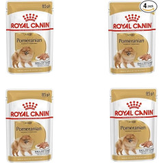 Royal Canin Pomeranian Adult | Iepakojumā 4 gabali | 4 x 12 x 85 g | Pilnvērtīga barība suņiem | Pieaugušiem un vecākiem pundurcūku tipiem | No 8. mēneša | Pielāgots minerālvielu saturs