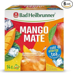 Bad Heilbrunner Aukstā enerģētiskā tēja Mango Mate - filtrēšanas maisiņā - Mate, mango sulas granulas - ielej aukstā veidā - ar B6 vitamīnu normālai enerģijas apmaiņai (6 x 14 filtrēšanas maisiņu)