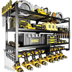 POKIPO Liels instrumentu organizators Sienas stiprinājums Heavy Duty Wide Drill Holder 4 līmeņu bezvadu instrumentu uzglabāšanas plaukts Utility Rack Garāža