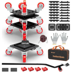 5 riteņu mēbeļu ratiņi ar noņemamiem sānu aizsargiem 1500 kg ietilpība 360° rotējoši riteņi un sānu bremzes Mēbeļu pacēlājs ar riteņiem ierīcēm, dīvāniem, gultām, pianīniem