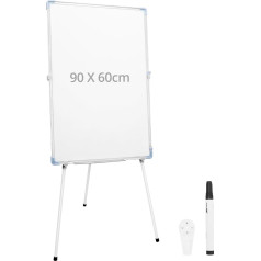 QWORK® Flipchart statīvs, 90 x 60 cm Flipchart statīvs, regulējams sausās tīrīšanas tāfeles augstums, tāfele ar 5 pildspalvām, 1 tāfeles dzēšgumiju, 2 nemarķējošas naglas