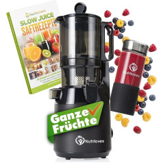 Nutrilovers Nutri-Press Max Juicer Slow Juicer Cold Press with XXL 135 mm Opening BPA-Free Includes Juice Bottle Slow Juice Recipe Book