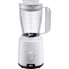 Braun PowerBlend 1 JB1000WH blenderis ar 1,5 l maisīšanas piederumu, virtuves palīgs smalcināšanai, biezenis un maisīšanai, ledus drupināšanas funkcija, 2 ātrumi, 600 W, balts, 600 W