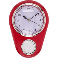 Retro Kitchen Wall Clock Vintage Kitchen Time with 60 Minutes Kitchen Timer (Red)