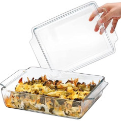 Taisnstūra trauks ar vāku, 2L lazanjas veidnes, 24 x 20 x 6 cm, stikla trauks 2 personām, piemērots mikroviļņu krāsnī, drošs krāsnī