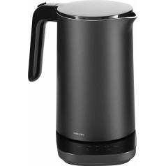 ZWILLING ENFINIGY Pro tējkanna ar temperatūras iestatīšanu, nerūsējošā tērauda kaļķakmens filtru un sildīšanas funkciju, 1850 W, 1,5 litri, melna