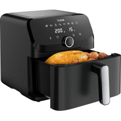 Tefal Easy Fry Mega karstā gaisa fritēze, 7,5 litru ietilpība, līdz 8 personām, 99% mazāk tauku, 8 automātiskie gatavošanas iestatījumi, digitālais displejs, var mazgāt trauku mazgājamā mašīnā, melna, EY8558E0