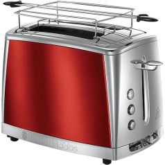 Russell Hobbs Luna 23220-56 Grauzdētava 2 šķēlītēm, nerūsējošais tērauds, sarkana (īpaši platas grauzdēšanas slotas, ieskaitot bulciņu stiprinājumu, 6 apcepšanas līmeņi + atkausēšanas un atkārtotas sildīšanas funkcija, pacelšanas 