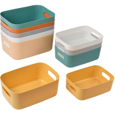 AUAUY 10 plastmasas uzglabāšanas kastu iepakojums, kaudzējamas uzglabāšanas organizatoru kastes ar rokturiem virtuvei, kabinetam, birojam, vannas istabai, rotaļlietām, mājoklim, kārtīgas atvērtas uzglabāšanas kastes ar rokturiem, 2 izmēri