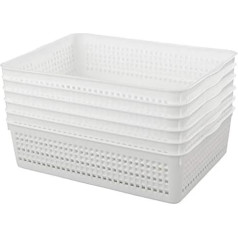 Inhouse Plastmasas vannas istabas uzglabāšanas grozs, A4 grozu komplekts, balts, uzglabāšanas grozs skapīšiem, 6 iepakojumi