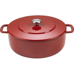 Combekk čuguna kastrolis, holandiešu cepeškrāsns, nesatur BPA un PFAS, 100% pārstrādāts, 28 cm, 6,8 L, piemērots visiem plīts tipiem, sarkans