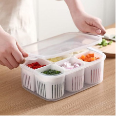 HanOBC Fridge Food Container with Lid, Airtight Refrigerator, Food Storage Box with 6 Removable Drain Basket, Vegetables, Sealed Holder for Ginger, Garlic, Onion