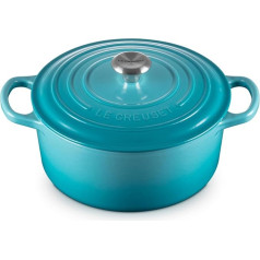 Le Creuset Signature čuguna kastrolis ar vāku, diametrs 22 cm, apaļš, piemērots visu veidu plītīm un indukcijas plītīm, tilpums: 3,3 l, 3,932 kg, Karību jūras reģions, 21177221702430