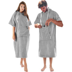 CalmyBEACH Terry Cloth Bath Poncho for Men and Women, Surf Poncho, 100% Cotton, Beach Poncho with Zip Compartment, Hood, Changing Aid, Beach Bathrobe