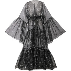 Sieviešu Drag karaliene Organza Bell piedurknēm Bathrobe halāts ģērbšanās kleita maternitātes kleita Foto Shoot Kimono Cardigan Bikini Cover Up