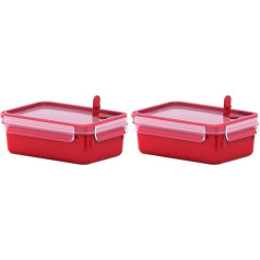 Emsa mikroviļņu krāsns kārba Clip & Micro 517773, mikroviļņu krāsns vārsts, 1,0 L, pusdienu kārba, integrēti mērījumu sadalījumi, ražots Vācijā, sarkana/caurspīdīga (2 gab.)
