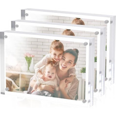 Sezanrpt 3-Pack Acrylic Picture Frames 13 x 18 cm Free Standing Clear Crystal 13 x 18 cm Photo Frame Office Desktop Magnetic 13 x 18 Lucite Photo Frame for Samples, Tickets, Stamps, Pictures Display